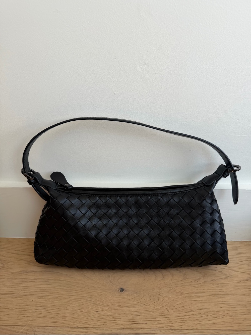 Black Woven Leather Shoulder Bag - Not Sure of the Brand